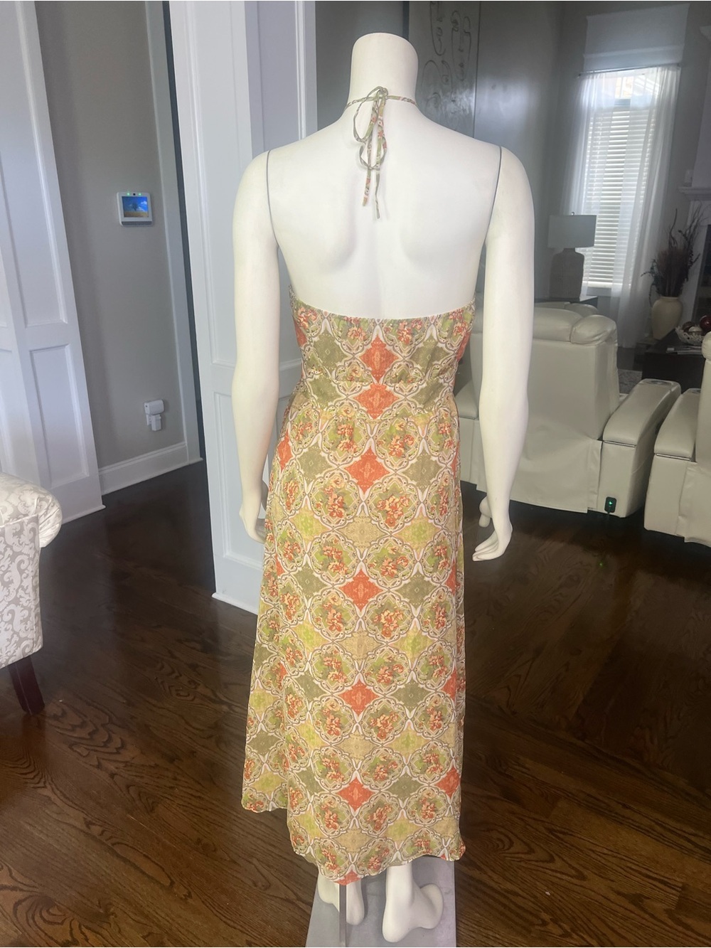 Banana Republic Strapless Midi Dress in Olive & Coral Print - Picture 2 of 6